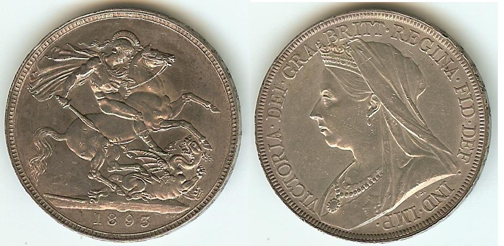 English Crown Victoria 1893 LVI AU+